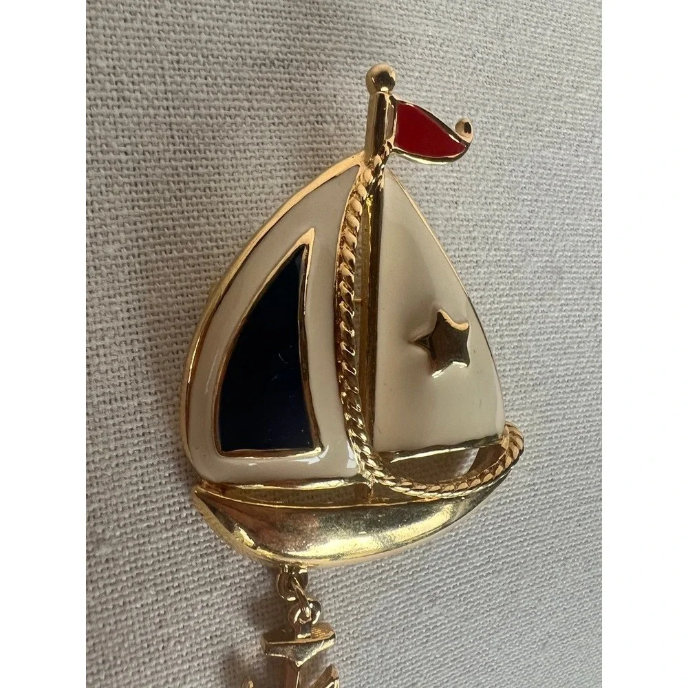 Avon Sailboat Brooch Nautical Enamel Anchor Charm Coastal Grandma Vintage Resort